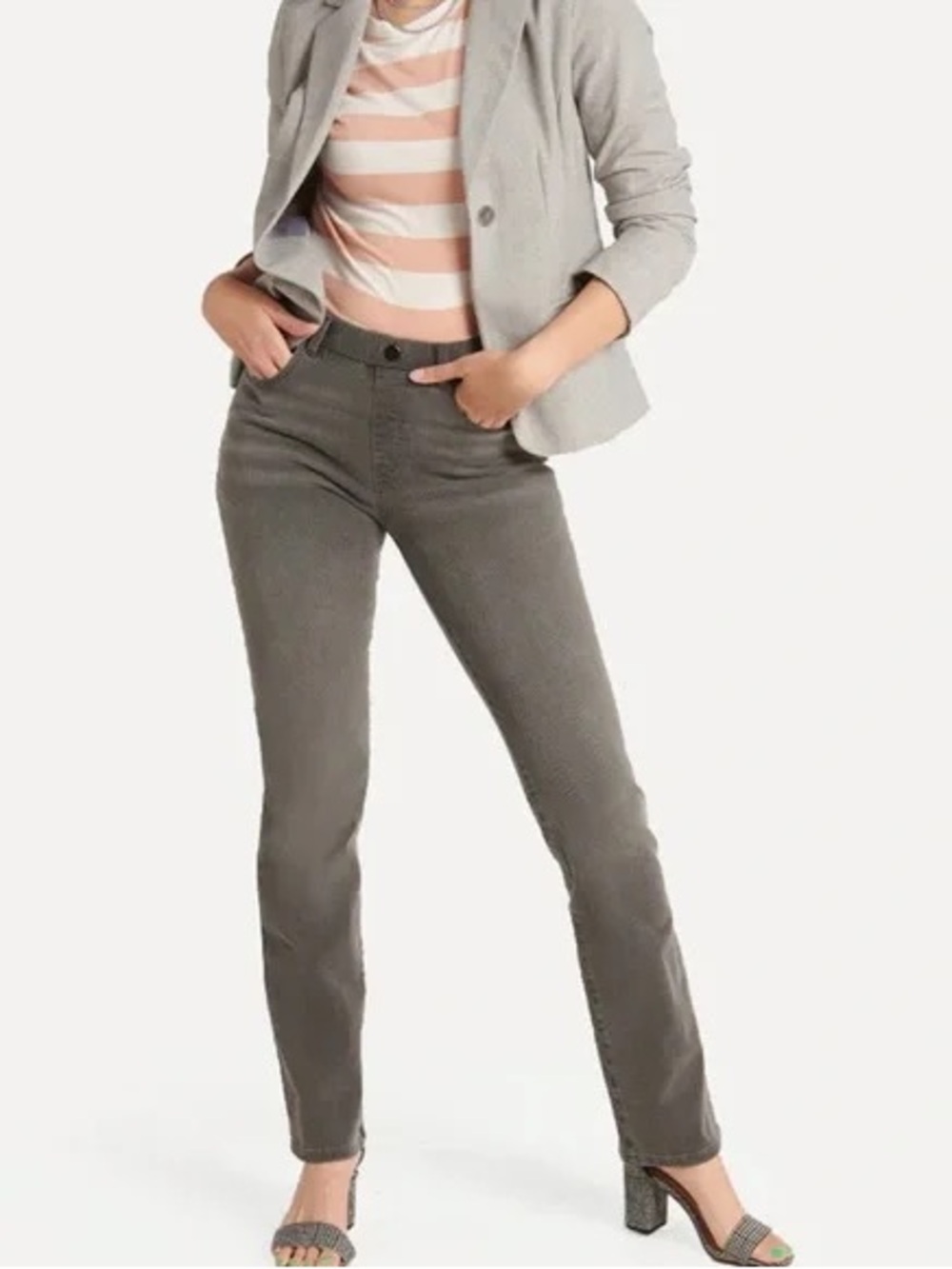 Betabrand Yoga Denim Straight Leg Pull On Stretch Jeans Women XLP Gray